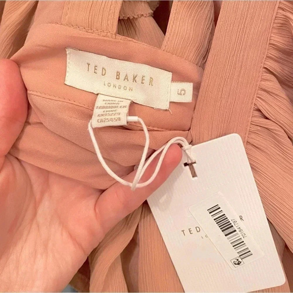 NWT Ted Baker London Ashleigh Crinkle Crepe Ruffle Dusty Pink Maxi Dress Size 5 - Picture 6 of 6